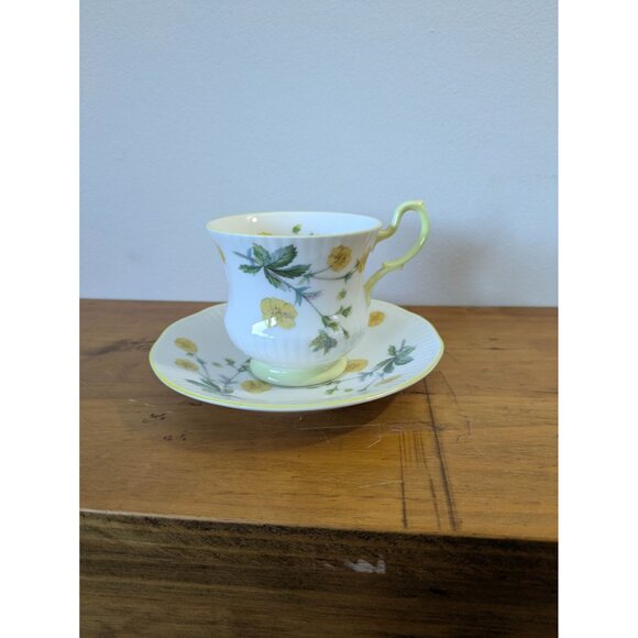 Queens Bone China Yellow Floral Teacup Saucer Rosina England Vintage Set - Picture 8 of 11
